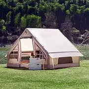 Inflatable Tent, Inflatable Glamping Tent Canvas Bell Tent, 4-6 Person Large Glamping Tents, Easy Setup, Waterproof Breathable, Oxford Canvas Tents for Family Camping Hiking