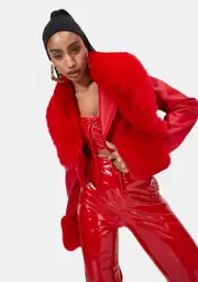 [AZALEA WANG] Red Giselle Faux Fur Coat