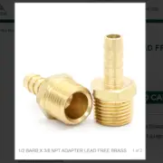 1/2 BARB X 3/8 NPT ADAPTER LEAD FREE BRASS #139-86LF