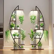 BACEKOLL Plant Stand Indoor with Grow Lights, 6 Tiered Tall Plant Shelf, 63" Metal Plant Stand for Indoor Plants Multiple, Half-Moon Plant Rack Display Shelf, 2 Pcs Plant Holder for Living Room, Patio