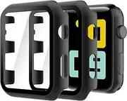 Hianjoo (2 Pack) Case Compatible with Apple Watch Series 3 Series 2 42mm, Built-in HD Tempered Glass Screen Protector Overall Cover Replacement for iwatch Series 3/2 (Not for Series 10), Black