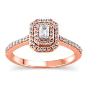 0.50 CT. T.W. Emerald-Cut Natural Diamond Double Octagonal Frame Engagement Ring in Solid 10K Rose Gold