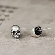 A Pair Halloween 925 Sterling Silver Skull Studs Punk Earrings, Gothic Earrings Hypoallergenic Post Earrings Skull Jewelry Gift For Men Women, Gifts F