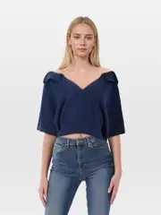 Navy Wool & Tulle Illusion Top