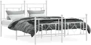 vidaXL Robust White Metal Bed Frame with Functional Headboard and Footboard, 135x190 cm, Powder-Coated Steel, Modern Design, Additional Storage Space Underneath