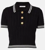 [Alessandra Rich] Alessandra Rich Cable-knit cropped cotton polo shirt AU 8 black