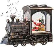 Lighted Christmas Snow Globe Lantern, Battery Operated Santa Claus Musical Train