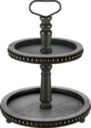 Handmade Two Tiered Tray Stand, Small Beaded Tiered Seasonal Tray Decor, Blac...
