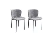 HomeStar Set Of 2 Sonata Fabric Kitchen Dining Side Chair Metal Legs Grey/Black