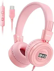 Bywulanda Upgrade USB Type C Kids Headphone for School -Pink