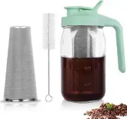 Cold Brew Coffee Maker,32 oz Mason Jar Pitcher with Stainless Steel Filter, Pour
