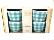 Harvest Home Set Of 4 Ramekins Buffalo Plaid Turquoise/White Theme 5.25 Oz