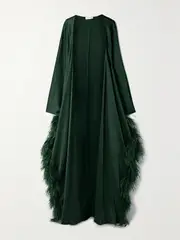 [LAPOINTE] LAPOINTE - Feather-trimmed Satin-crepe Kaftan - Green - small small Green