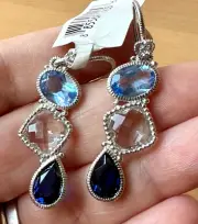JUDITH RIPKA LAB CREATED BLUE SAPPHIRE DROP DANGLE EARRINGS 925 SS SAKS FIFTH AV