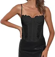 [Generic] Womens Summer Lace Bustier Mesh Sexy Vintage Open Back Boned Corset Going Out Party Top