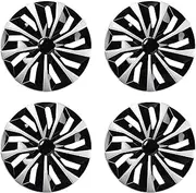 AuMoHall Blade Bright Black with Silver Hubcap Wheel Cover Replacement Kit 17" Hub Caps Wheel Rim Cover Car Exterior Accessories Pack of 4, 17 Inches