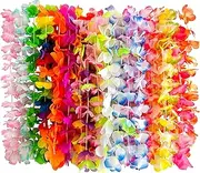 QIANTAIYING 24 Pieces Hawaiian Leis Necklace Tropical Luau Hawaii Silk Flower Lei Party Favors for Adults Kids Birthday Summer Beach Wedding Favor