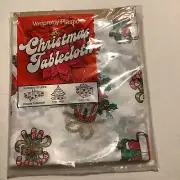 Vintage CHRISTMAS "Veripretty Plastic" Plastic Christmas TableCloth 54 x 72 NEW