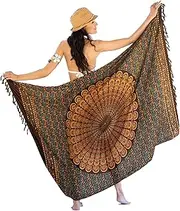 [NELUHA] Women's Sarong Scarf with Sarong Holder Pareo Wrap Towel Dress Wrap Skirt Beach Towel XXL Scarf Men Mandala Brown, Mandala Brown, 200x150cm