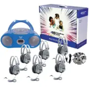 6 Person Listening Center with Bluetooth CD/Cassette/FM Boombox and Deluxe Over