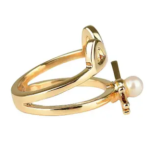 【KATE SPADE】經典貓咪造型珍珠鑲飾雙環戒指(金)