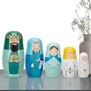 Jesus Nesting Dolls - Set of 5 Different Patterns Wooden Russian Nesting Doll | Anti Beat Wooden Matryoshka Doll | Jesus Stacking Nested Toy Set for Storing Candies, Chocolates, Rings, Earrings