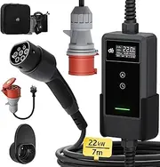 dé Mobile Wallbox/Charging Station 22 kW with App [3-Phase|7m|6-32A] with Electricity Meter, Charging Cable CEE 32A to Type 2 and EV Charger for Model Y/3, ID.3/4/5, MG4, EX30, e-up, e-tron and Other