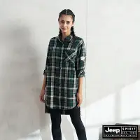 在飛比找Yahoo奇摩購物中心優惠-JEEP 女裝 質感格紋休閒長版襯衫-綠色