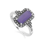 Art Deco Inspired Octagon Cut Lavender Jade & Marcasite Ring