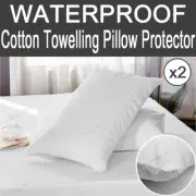 2x Waterproof Pillow Protector Terry Cotton Towelling Pillow Cover Case Zipped