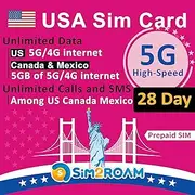 USA Canada Mexico T-Mobile SIM Card | Unlimited 5G/4G LTE Data in USA + 5GB/Monthly of 5G/4G LTE Data in Canada & Mexico | Unlimited Calls & SMS Among US, Canada & Mexico (28 Days) | Refillable!