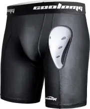 COOLOMG Mens Compression Shorts with Cup Athletic Sliding Medium, Black