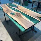 72"x36" Green Epoxy River Table Top, Epoxy Dining Table, Walnut Wood Epoxy Table