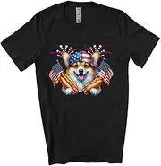 [Generic] Corgi with Hotdog American Flag; Lovely 4th of July Corgi Owner Lover; US Flag Patriotic Unisex T-Shirt