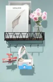 Mail Rack Key Holder Hanger Wall Letter Organizer Shelf & Hooks Rustic Wood New