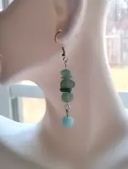 Handmade Green Jade and Agate Stone Chip Dangle Earrings Stainless Steel Hook