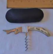 STEEL WINE CORKSCREW TOOL W/FAUX IVORY SCRIMSHAW BEARS/FOREST/MTN SCENE & ALASKA