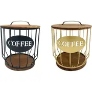 Iron Wood Coffee Capsule Storage Basket Decor Organizer for Kitchen Living Room