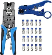 TLS.eagle Coax Cable Crimping Kit Adjustable Tool Set Coaxial Cable Crimping Tool for RG59 RG6 F BNC RCA with 20 PCS F Compression Connectors