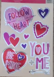 Static Window Clings Valentines Day Foil Hearts Be Mine Follow Your Heart New