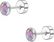 [SQKXKLCZ] 1 Pairs G23 Titanium 20G 3mm/4mm/5mm Blue/White/Purple Created Opal Flat Screw Back Barbell Externally Threaded Piercing Lip Stud Earring Labret Monroe Lip Ring Tragus Cartilage Bar Lehgth 6mm