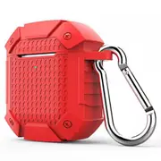 For AirPods 1st Gen Case, Armor Silicone Protective Cover, Carabiner, Red
