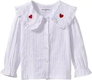 [Mud Kingdom] Girls Long Sleeve Shirts Peter Pan Collar Button Down Blouse