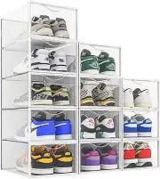 12 Pack Shoe Storage Box, Clear Plastic Stackable Organizer for Closet OFFICE