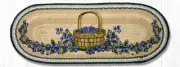 Braided Jute Hand Stenciled Oval Table Runner. Earth Rugs. BLUEBERRY BASKET