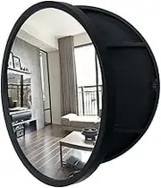 Round Solid Wood Bathroom Mirror Cabinet Bedroom Wall-Mounted Mirror Cabinet 2-in-1 Mirror Cabinet, Wall-Mounted Mirror Cabinet Bathroom Storage (Black2, 60cm)