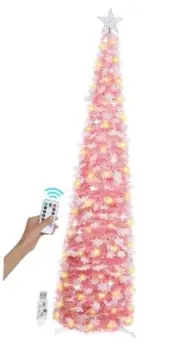 6 FT Pop Up Christmas Tree with Timer Lights, Pink Tinsel Artificial Christmas