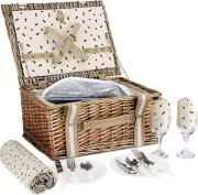 Willow Picnic Basket Set for 2 Persons with Large Insulated Cooler Bag and Water