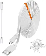 [weishan] 30ft Power Extension Cable Compatible with eufy Security Cam S220, S340, E220, P24-9m Long Flat USB to Micro USB Charging Cord with USB-C Adapter, White