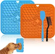 Lick Mat for Dogs 2 Packs, FISHOAKY Dog Lick Mat with Suction Cups and Scraper & Brush, Dog Slow Feeder for Treats, Yogurt, Peanut Butter (Blue & Orange)